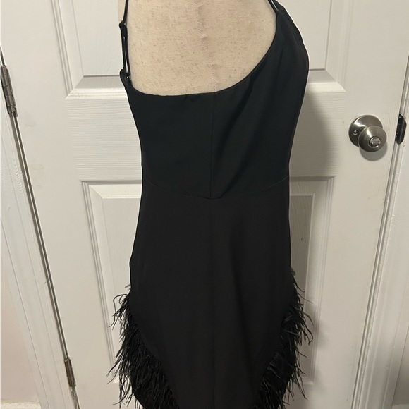 Sam Edelman black asymmetrical sheath dress feathers cocktail party 8 NWT - Picture 5 of 7